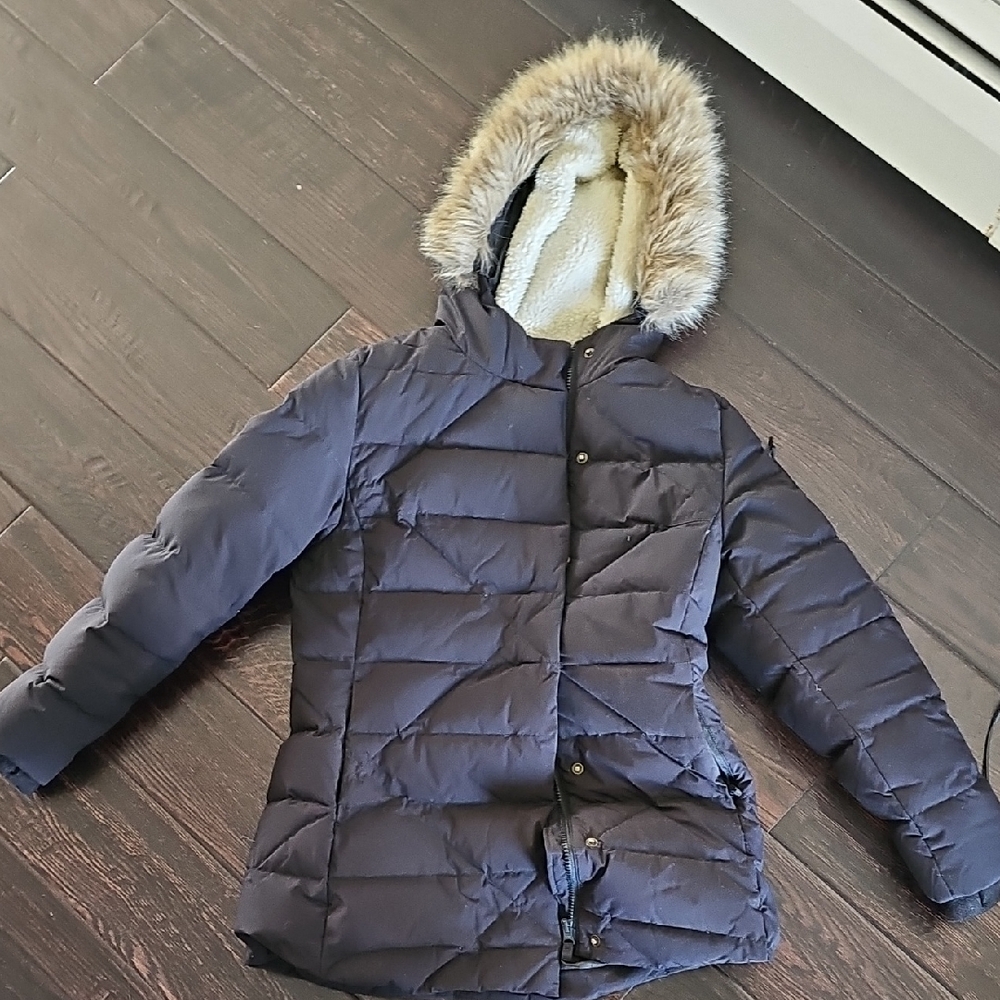 Eddie Bauer Kids' Navy Puffer Jacket with Faux Fur Hood